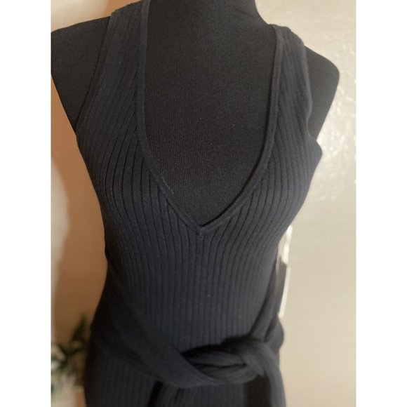 Good American Dress Black Belted BodyCon Ribbed Sleeveless Knit Size 3 Large NWT - Picture 3 of 6